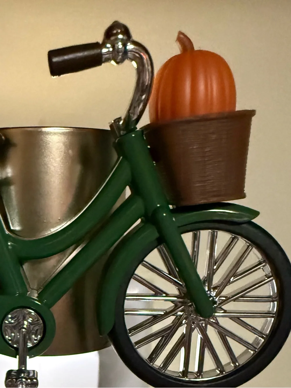 Green Bicycle Wall Decor with Orange Pumpkin Accent - Unbranded